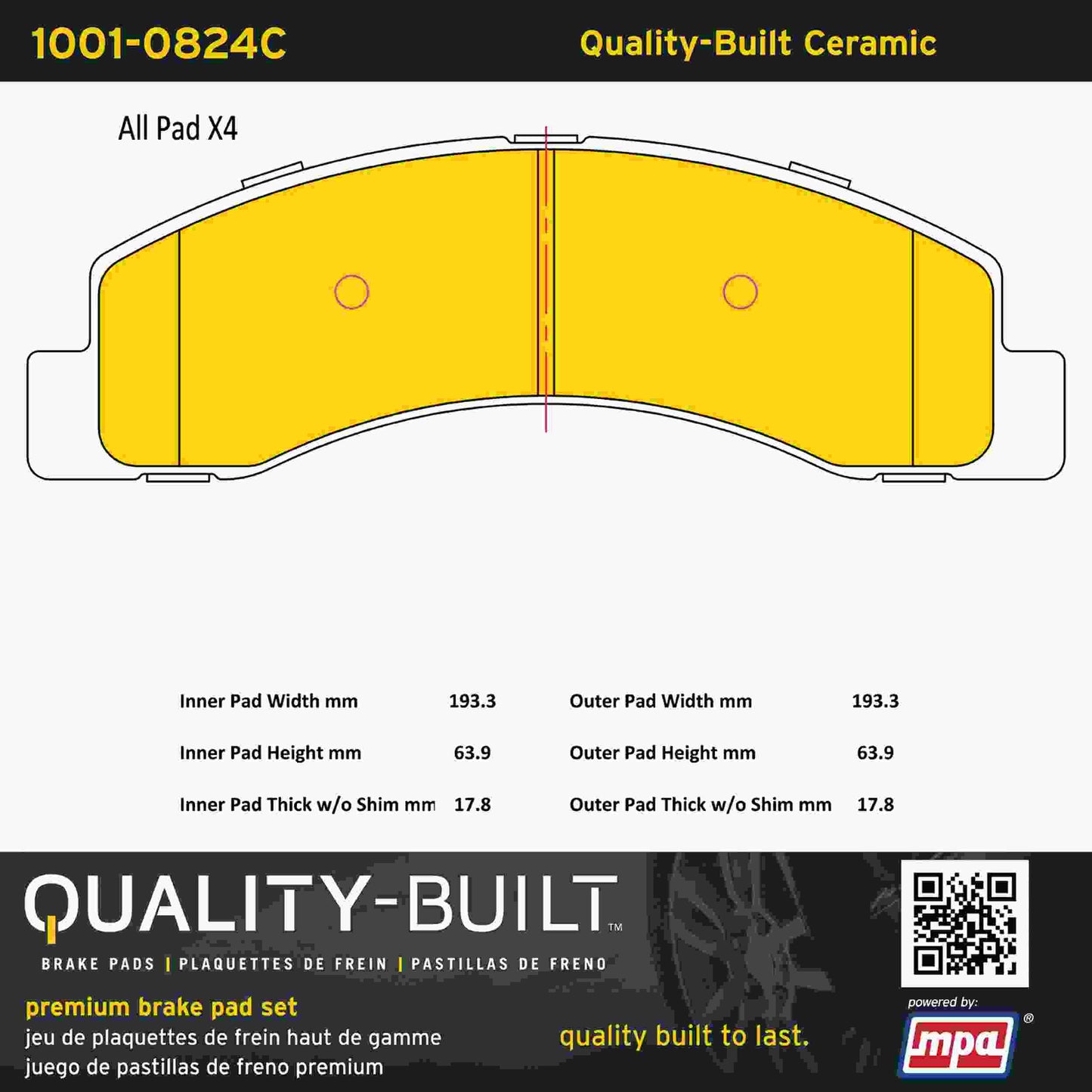 Quality-Built Quality-Built Premium Ceramic Brake Pads w/ Hardware 1001-0824C