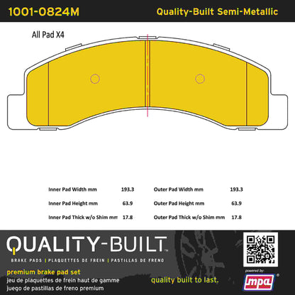 Quality-Built Quality-Built Premium Semi-Metallic Brake Pads w/ Hardware 1001-0824M