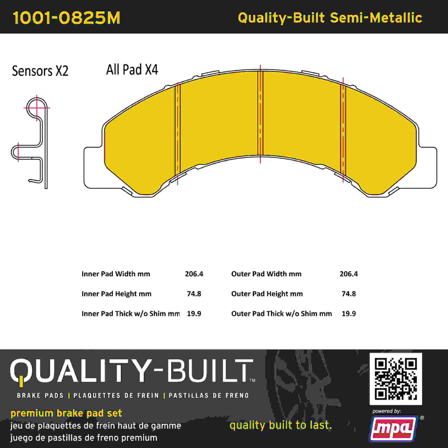 Quality-Built Quality-Built Premium Semi-Metallic Brake Pads w/ Hardware 1001-0825M