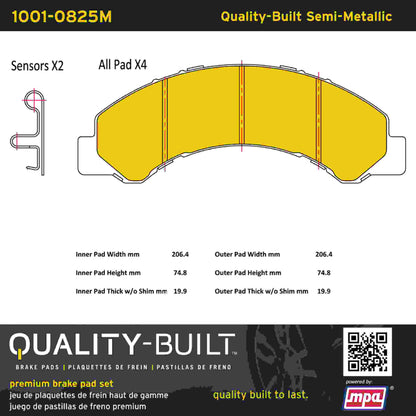 Quality-Built Quality-Built Premium Semi-Metallic Brake Pads w/ Hardware 1001-0825M