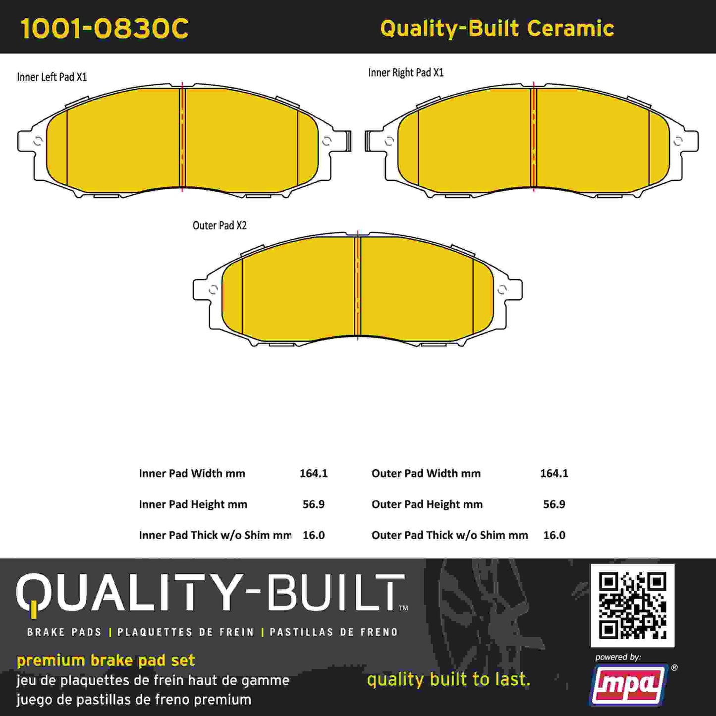 Quality-Built Quality-Built Premium Ceramic Brake Pads w/ Hardware 1001-0830C