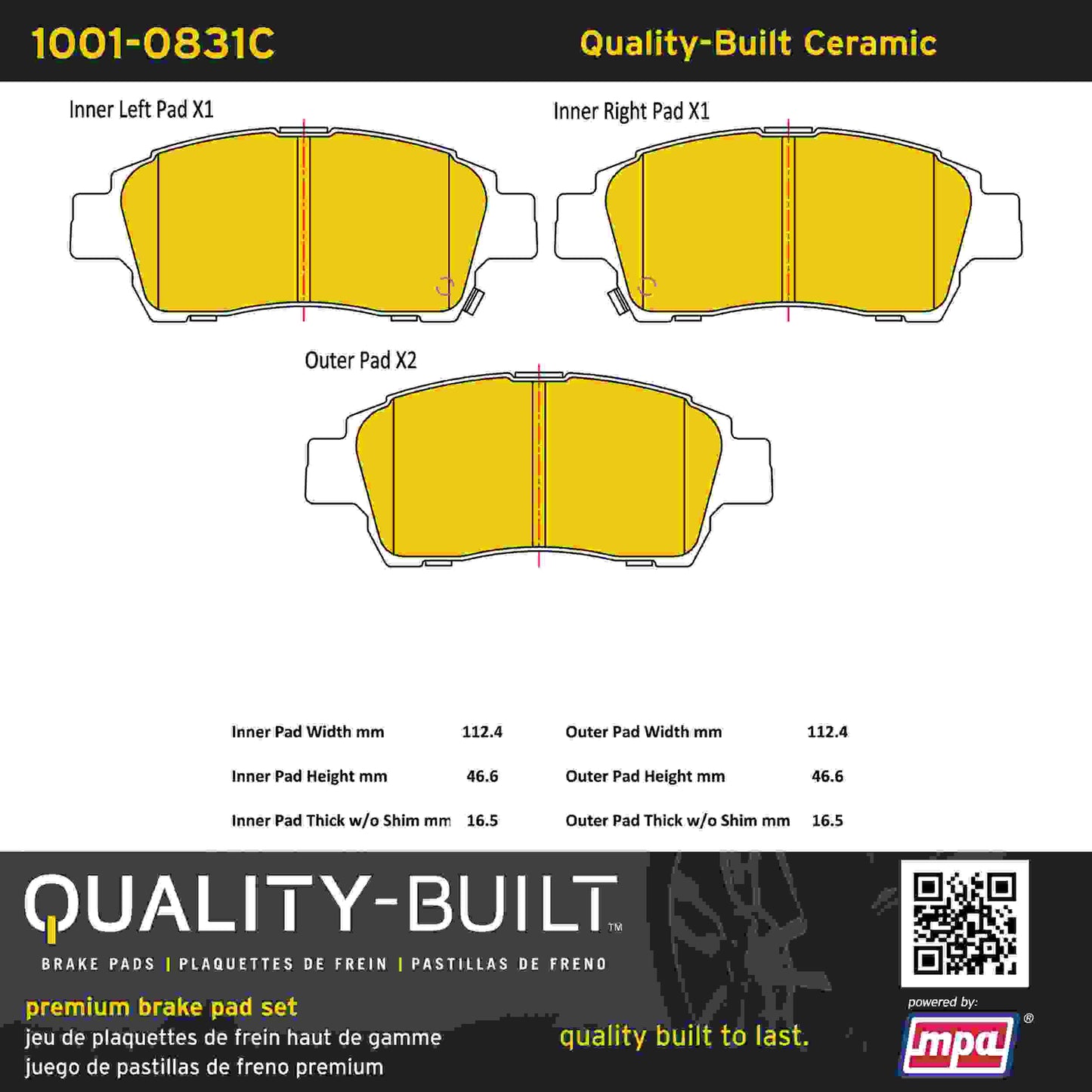 Quality-Built Quality-Built Premium Ceramic Brake Pads w/ Hardware 1001-0831C