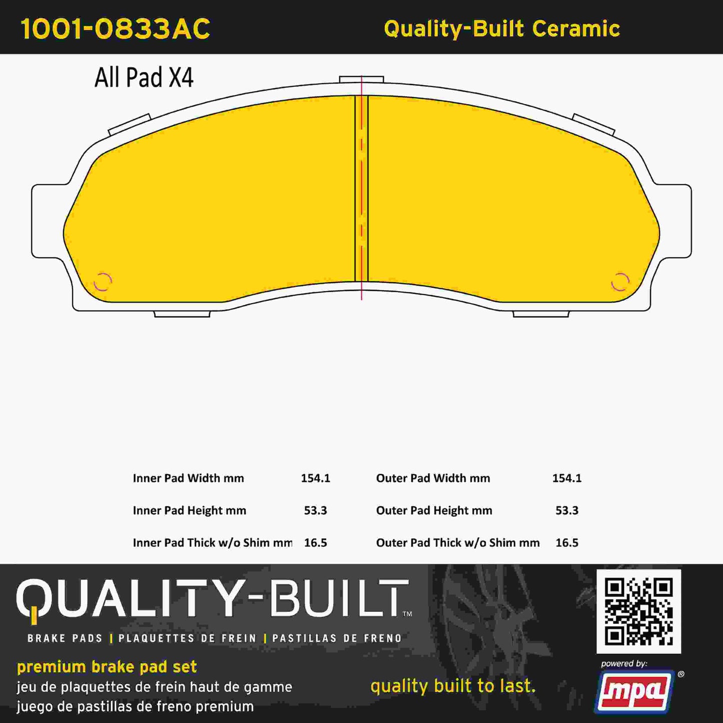 Quality-Built Quality-Built Premium Ceramic Brake Pads w/ Hardware 1001-0833AC