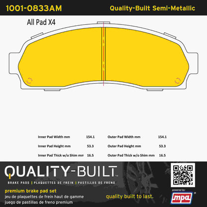 Quality-Built Quality-Built Premium Semi-Metallic Brake Pads w/ Hardware 1001-0833AM