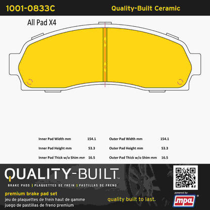 Quality-Built Quality-Built Premium Ceramic Brake Pads w/ Hardware 1001-0833C