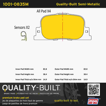 Quality-Built Quality-Built Premium Semi-Metallic Brake Pads w/ Hardware 1001-0835M