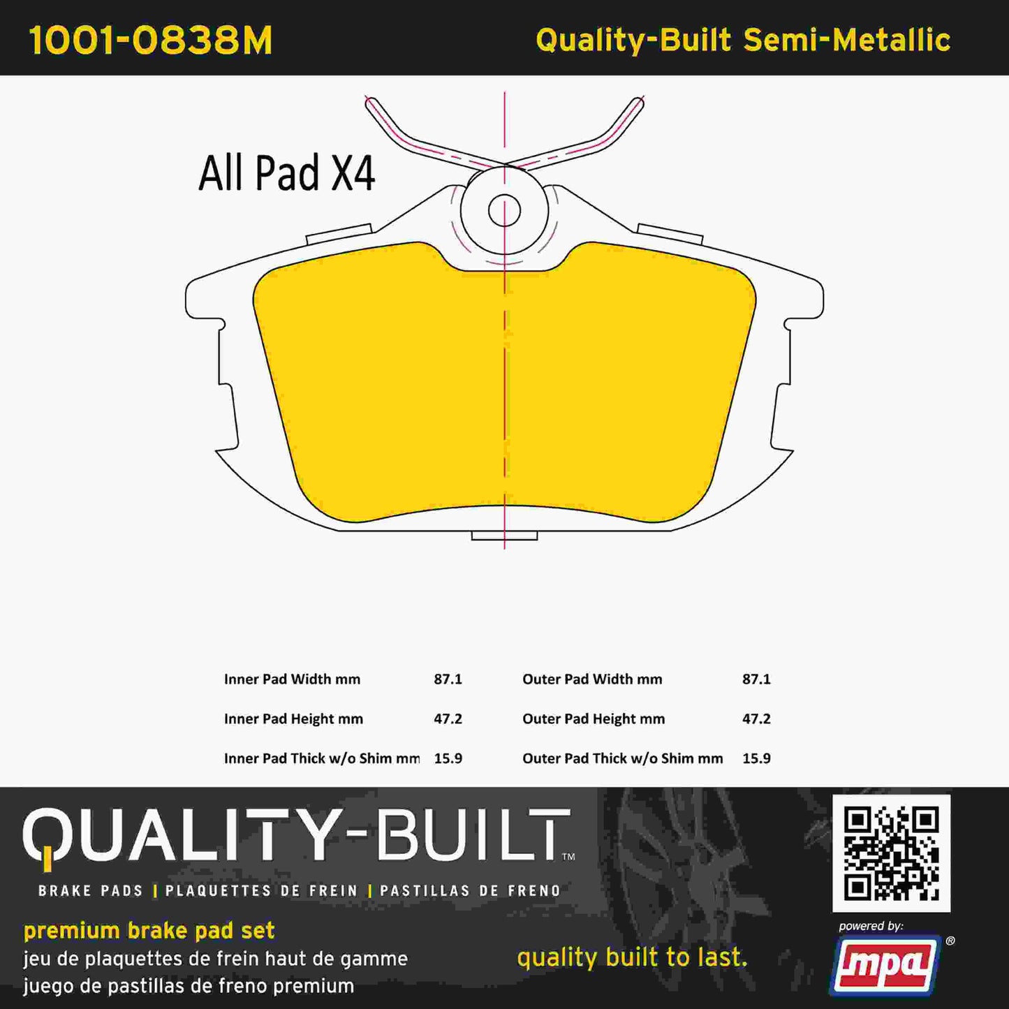 Quality-Built Quality-Built Premium Semi-Metallic Brake Pads 1001-0838M