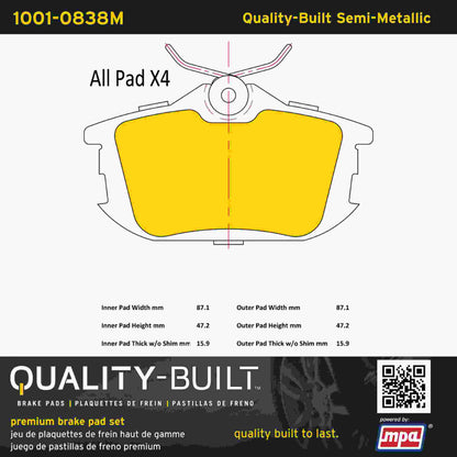 Quality-Built Quality-Built Premium Semi-Metallic Brake Pads 1001-0838M