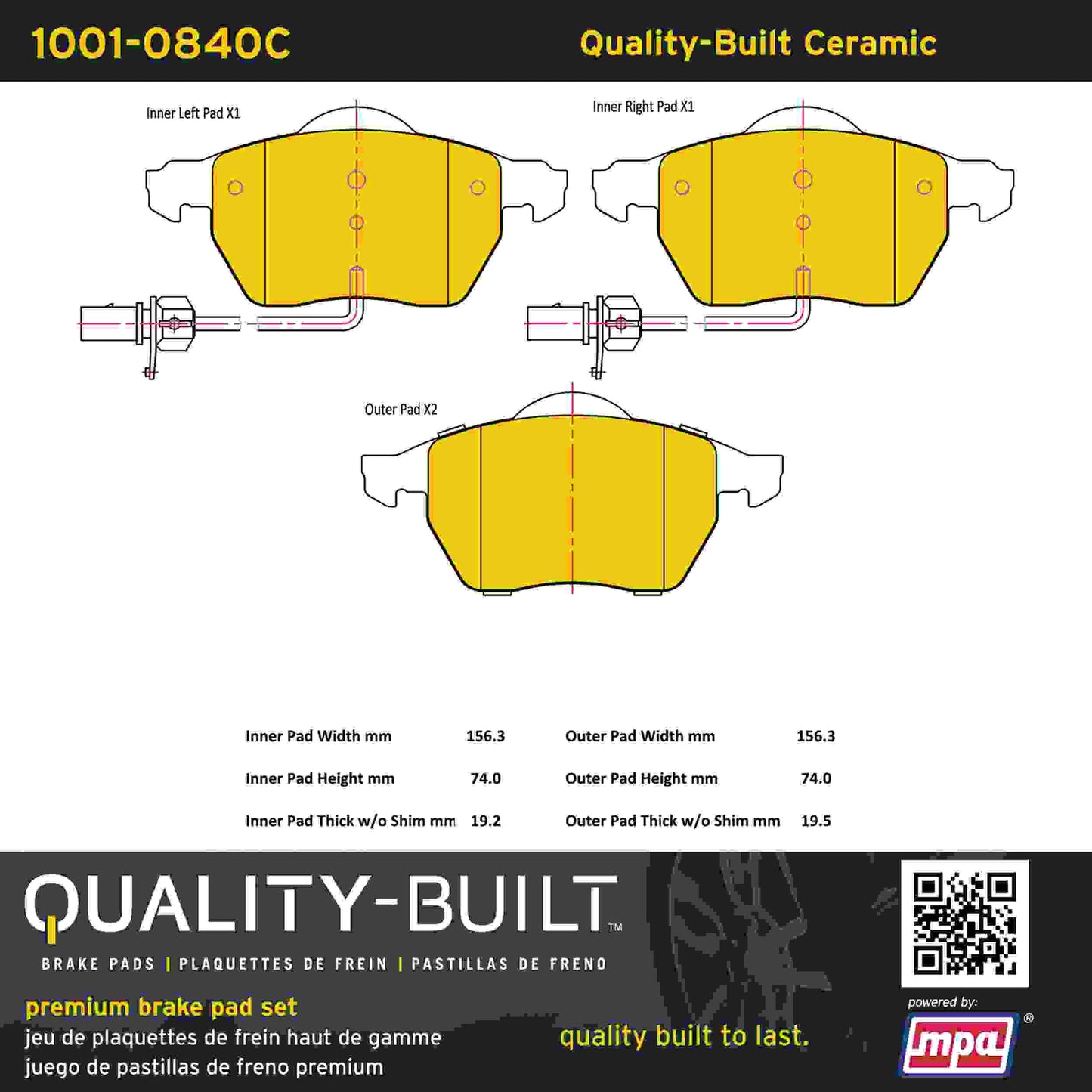 Quality-Built Quality-Built Premium Ceramic Brake Pads w/ Hardware 1001-0840C