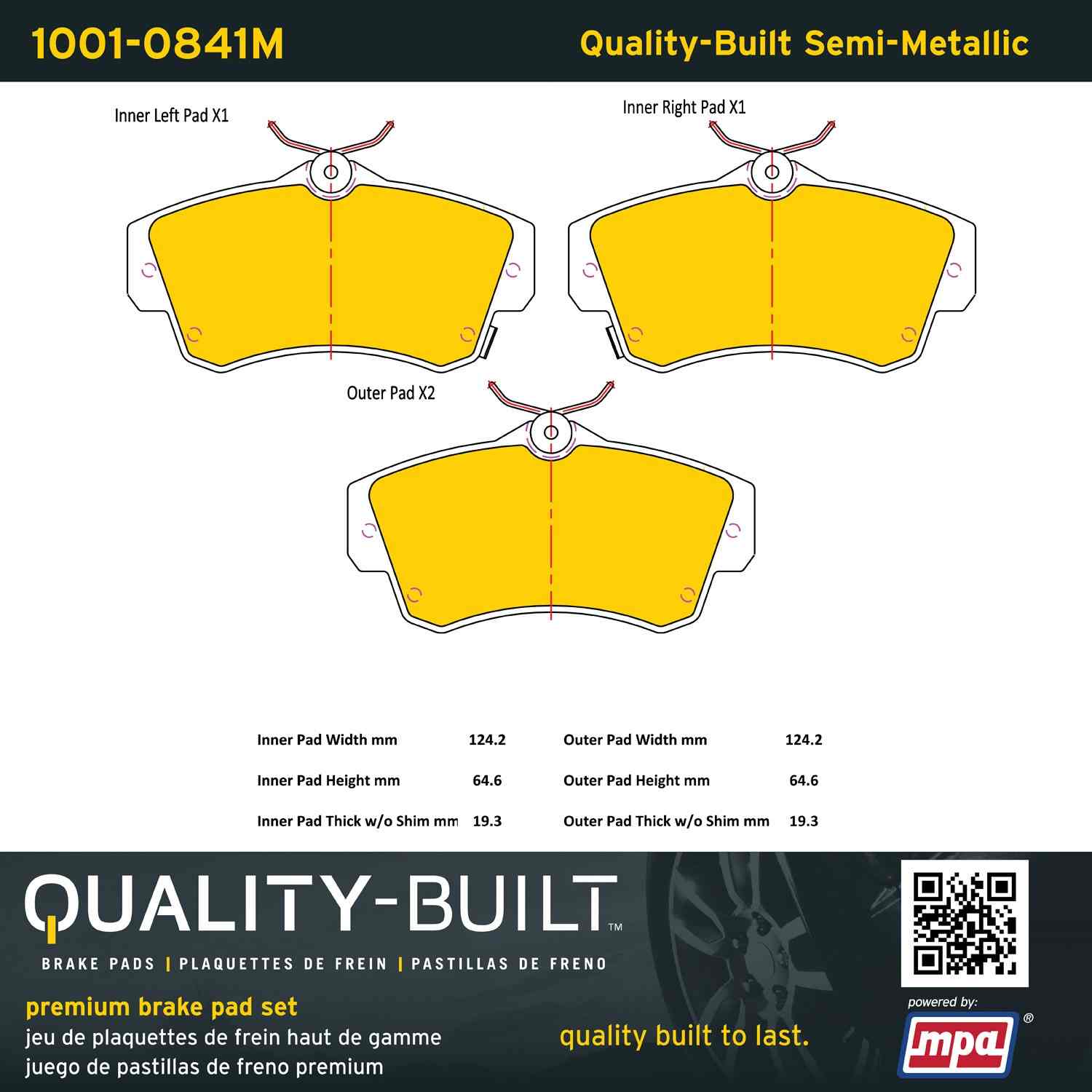 Quality-Built Quality-Built Premium Semi-Metallic Brake Pads w/ Hardware 1001-0841M