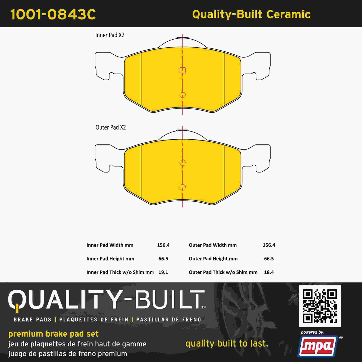 Quality-Built Quality-Built Premium Ceramic Brake Pads w/ Hardware 1001-0843C