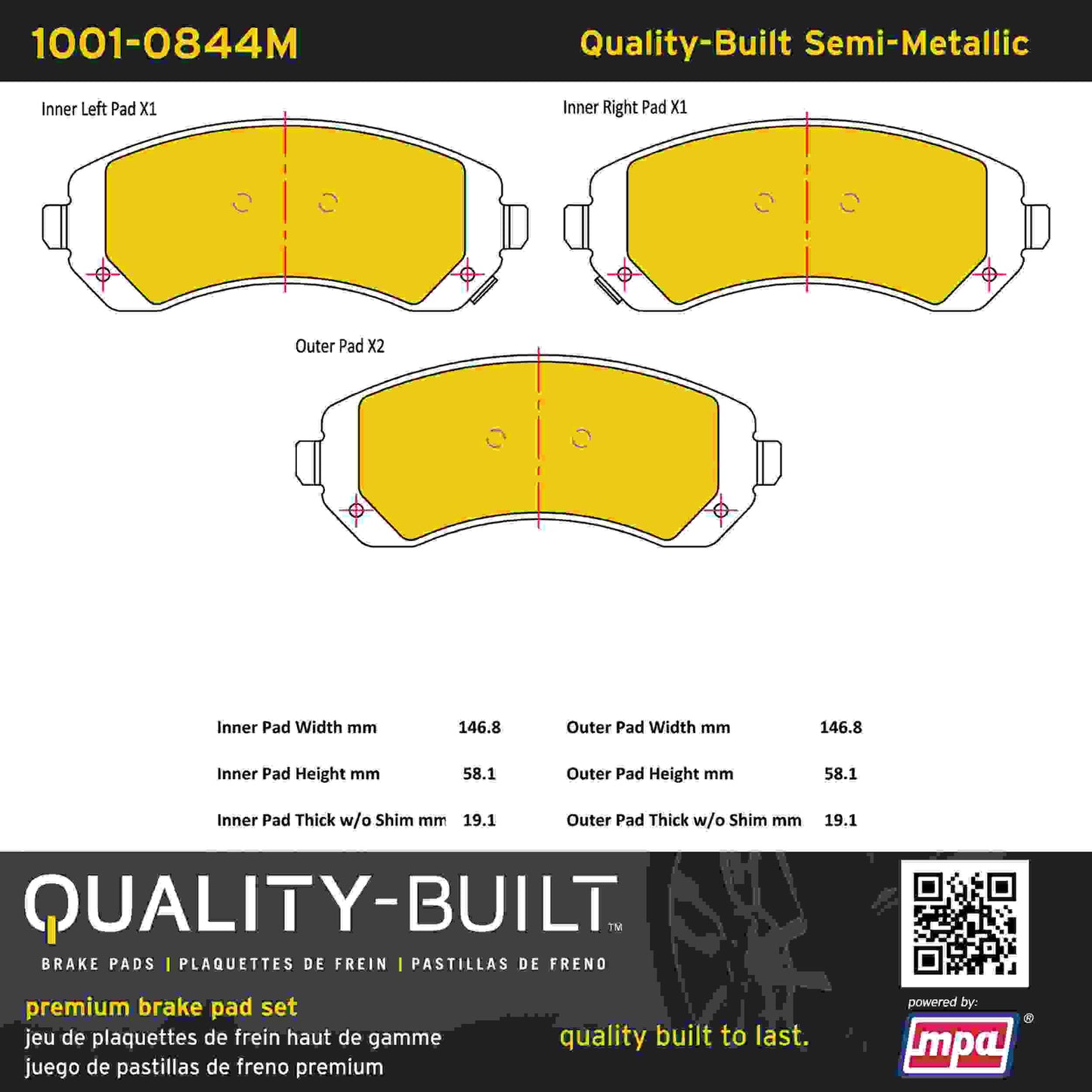 Quality-Built Quality-Built Premium Semi-Metallic Brake Pads w/ Hardware 1001-0844M