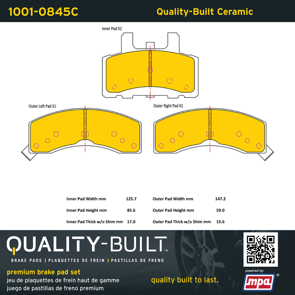 Quality-Built Quality-Built Premium Ceramic Brake Pads w/ Hardware 1001-0845C