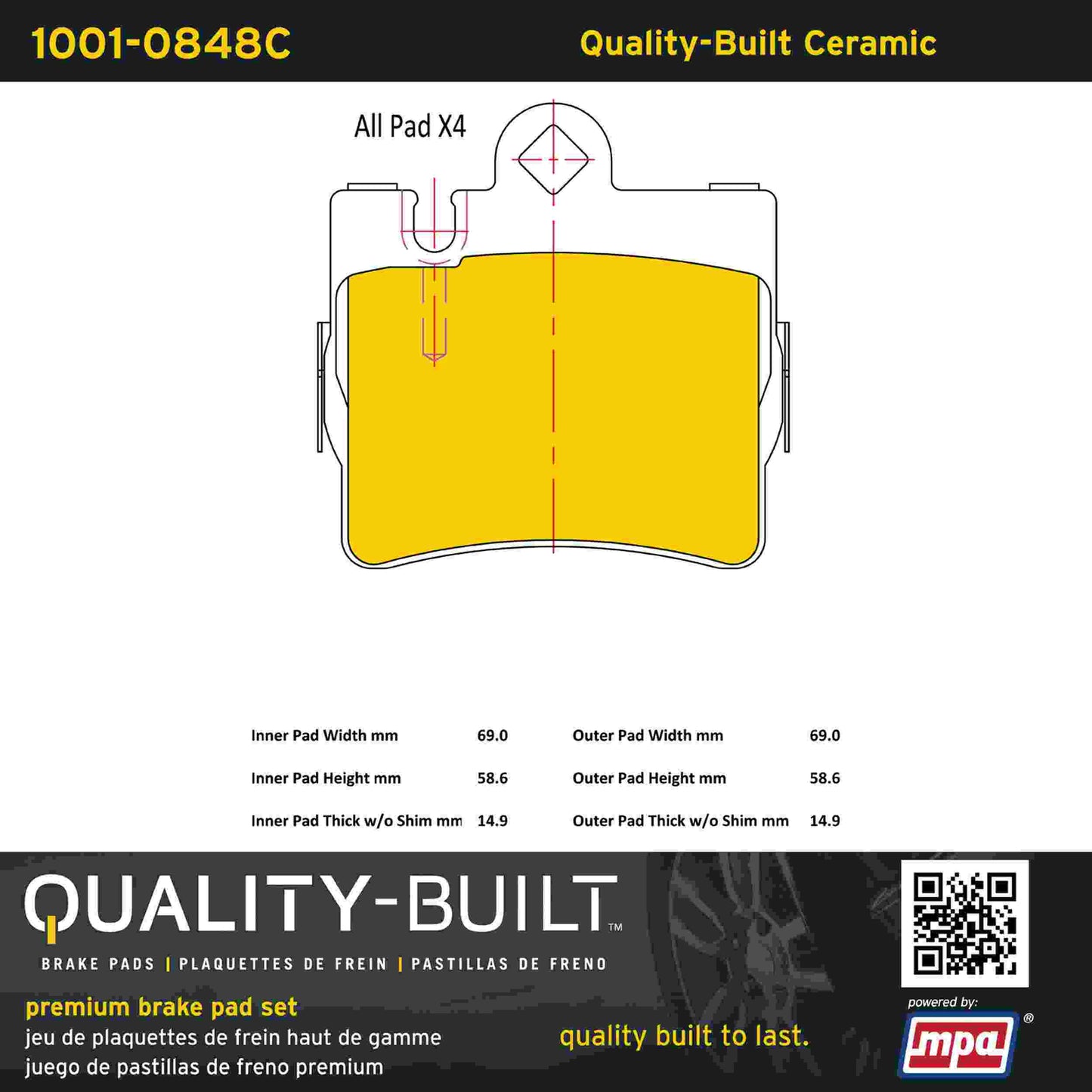 Quality-Built Quality-Built Premium Ceramic Brake Pads w/ Hardware 1001-0848C