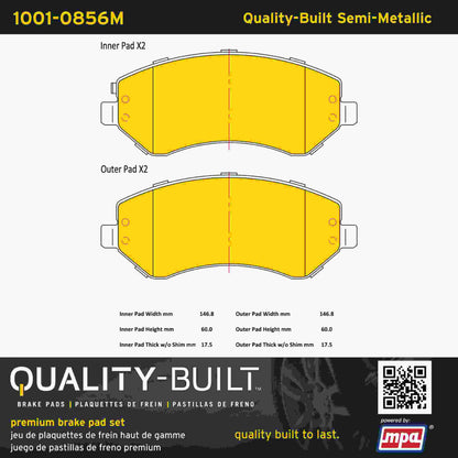 Quality-Built Quality-Built Premium Semi-Metallic Brake Pads w/ Hardware 1001-0856M