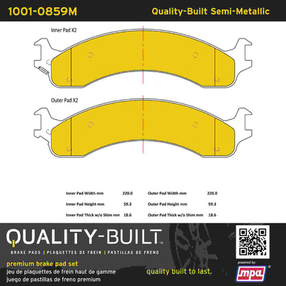 Quality-Built Quality-Built Premium Semi-Metallic Brake Pads w/ Hardware 1001-0859M