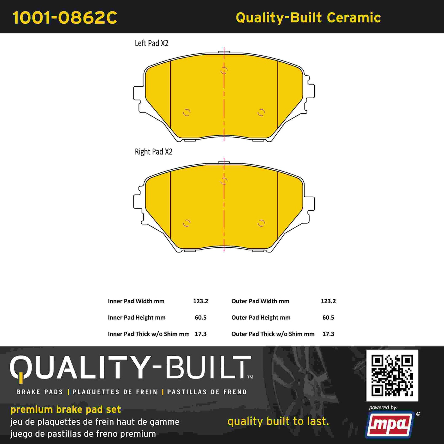 Quality-Built Quality-Built Premium Ceramic Brake Pads w/ Hardware 1001-0862C