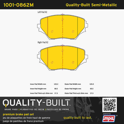 Quality-Built Quality-Built Premium Semi-Metallic Brake Pads w/ Hardware 1001-0862M