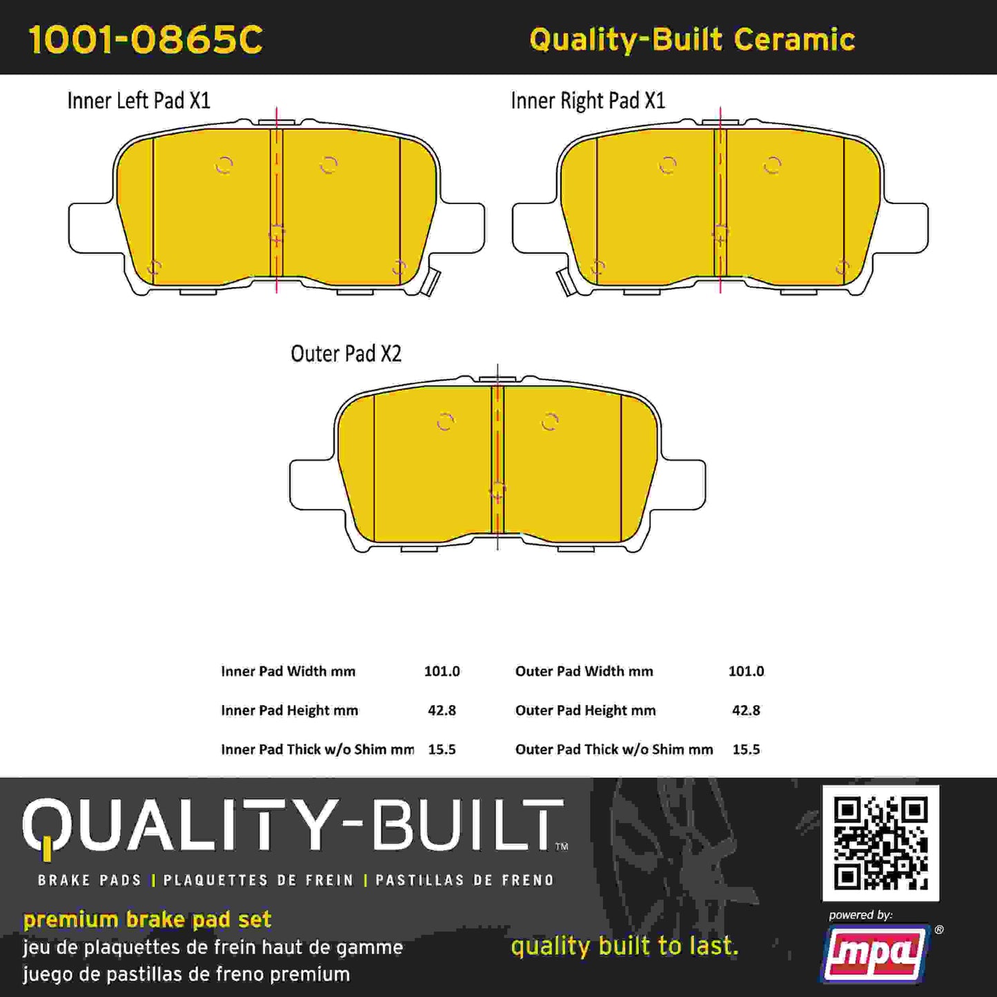 Quality-Built Quality-Built Premium Ceramic Brake Pads w/ Hardware 1001-0865C