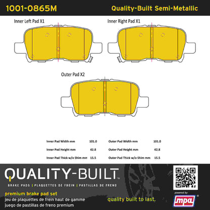 Quality-Built Quality-Built Premium Semi-Metallic Brake Pads w/ Hardware 1001-0865M