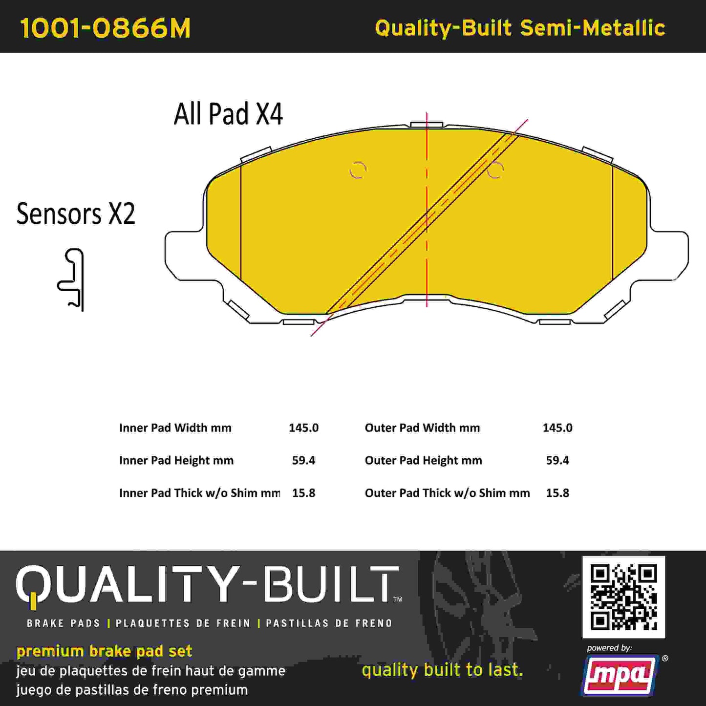 Quality-Built Quality-Built Premium Semi-Metallic Brake Pads w/ Hardware 1001-0866M