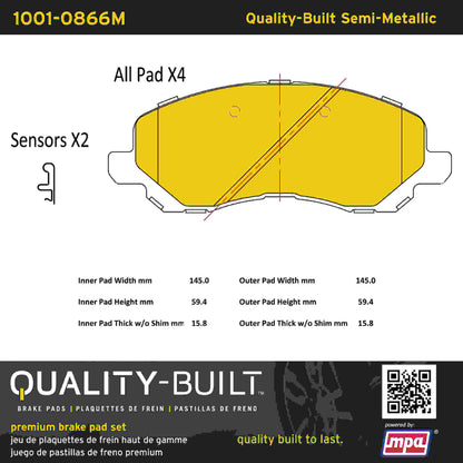 Quality-Built Quality-Built Premium Semi-Metallic Brake Pads w/ Hardware 1001-0866M