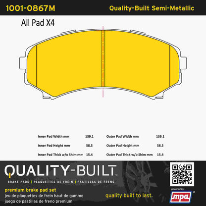 Quality-Built Quality-Built Premium Semi-Metallic Brake Pads w/ Hardware 1001-0867M