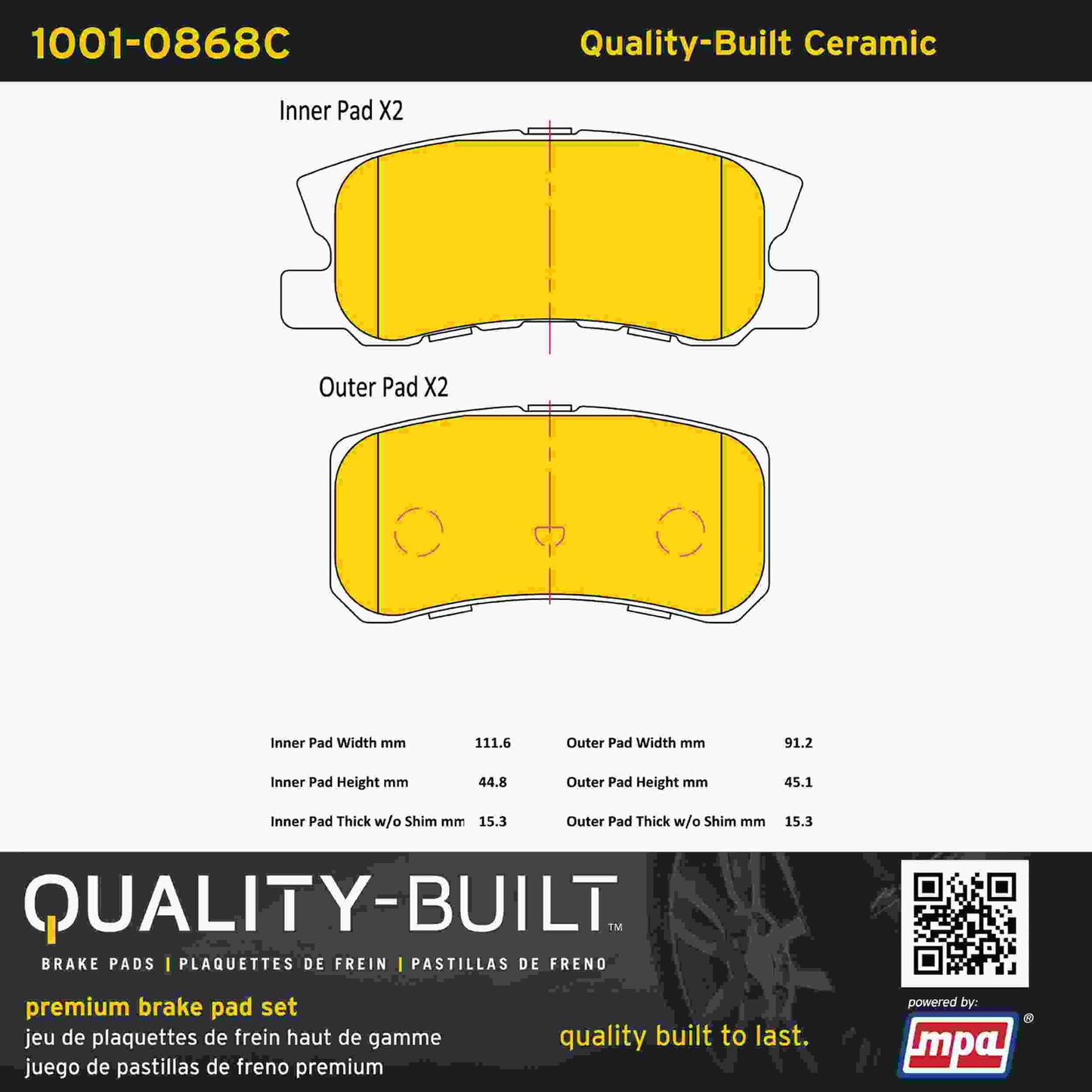 Quality-Built Quality-Built Premium Ceramic Brake Pads w/ Hardware 1001-0868C