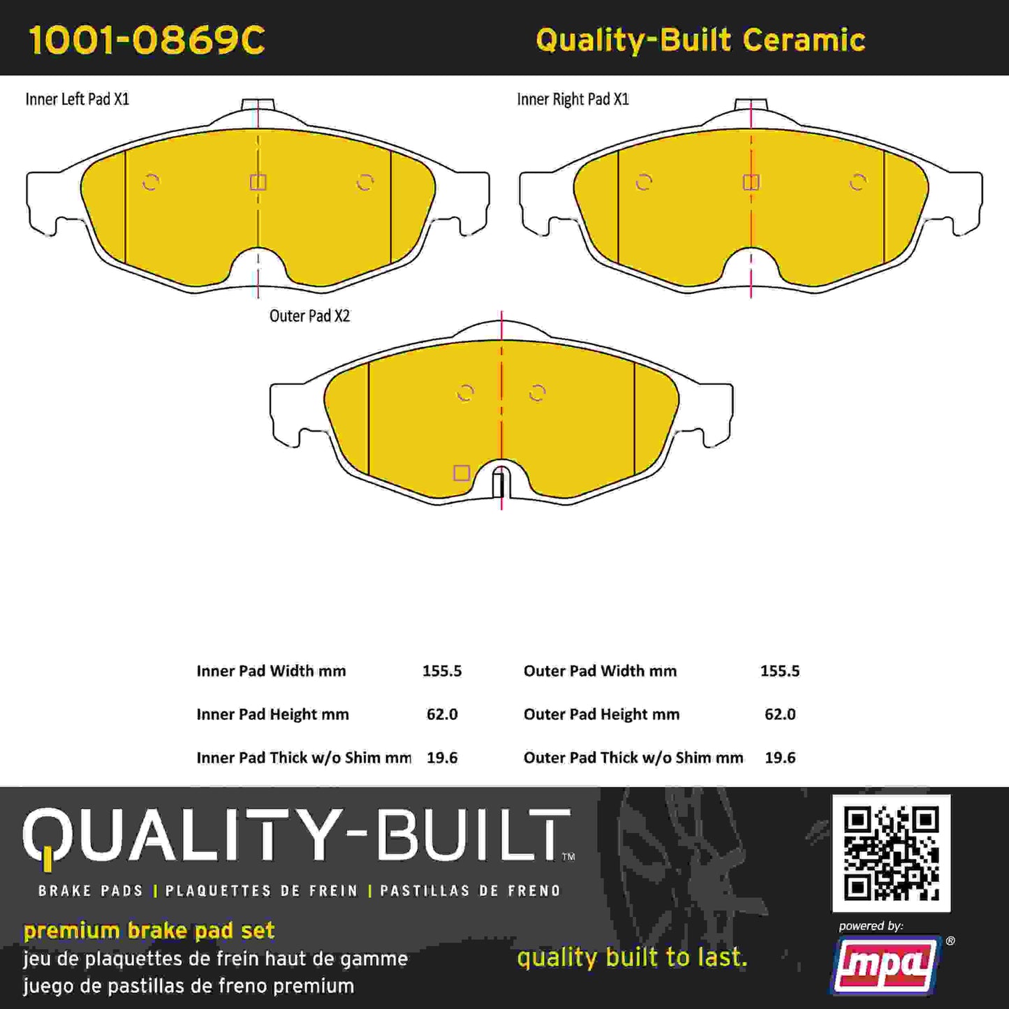 Quality-Built Quality-Built Premium Ceramic Brake Pads w/ Hardware 1001-0869C