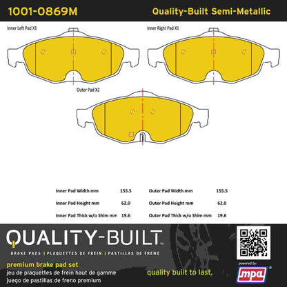 Quality-Built Quality-Built Premium Semi-Metallic Brake Pads w/ Hardware 1001-0869M