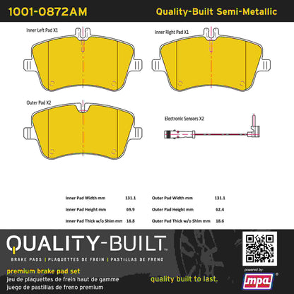 Quality-Built Quality-Built Premium Semi-Metallic Brake Pads w/ Hardware 1001-0872AM