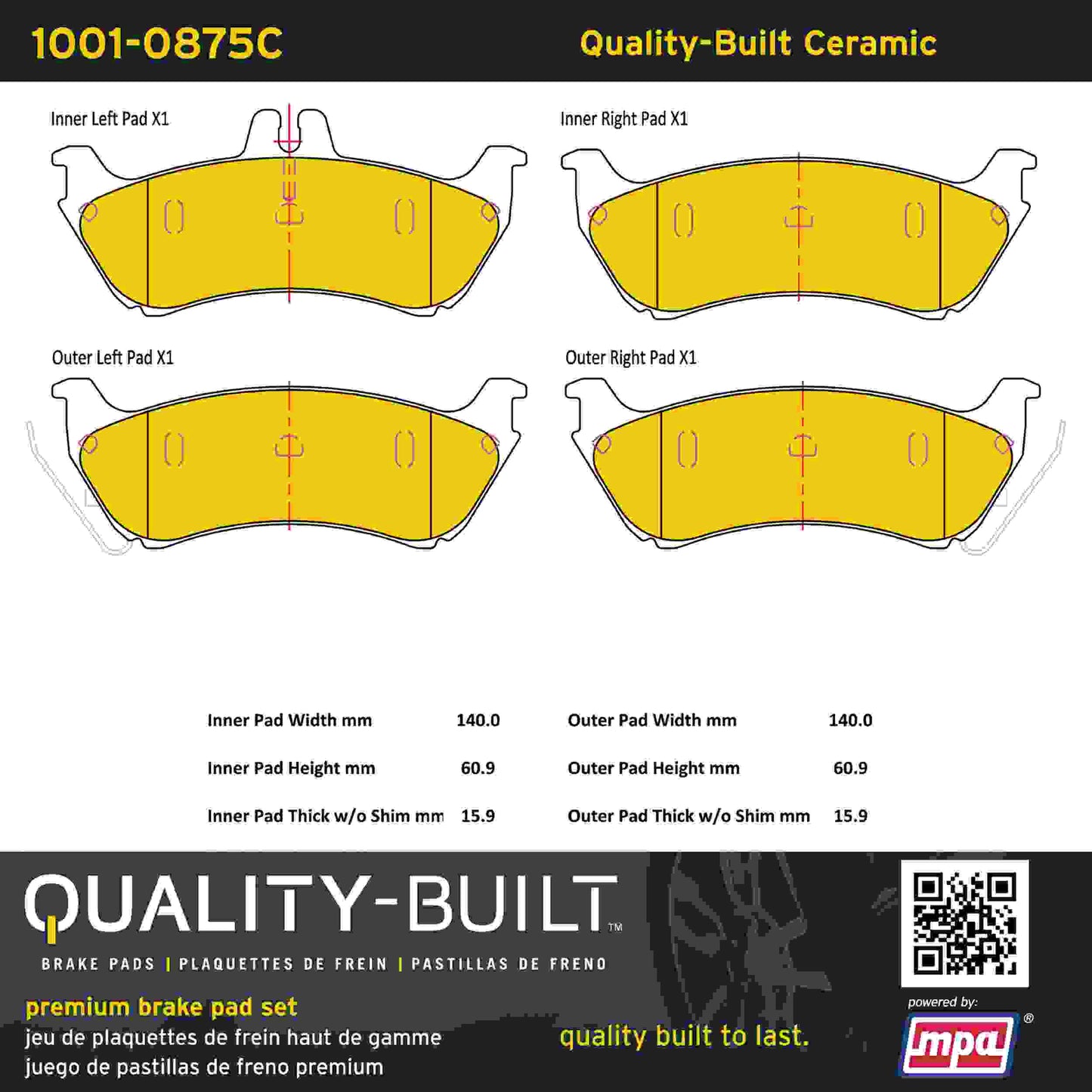 Quality-Built Quality-Built Premium Ceramic Brake Pads w/ Hardware 1001-0875C