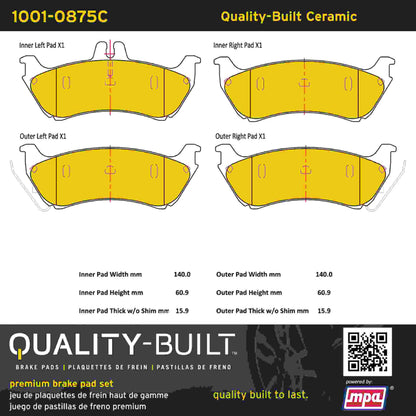 Quality-Built Quality-Built Premium Ceramic Brake Pads w/ Hardware 1001-0875C
