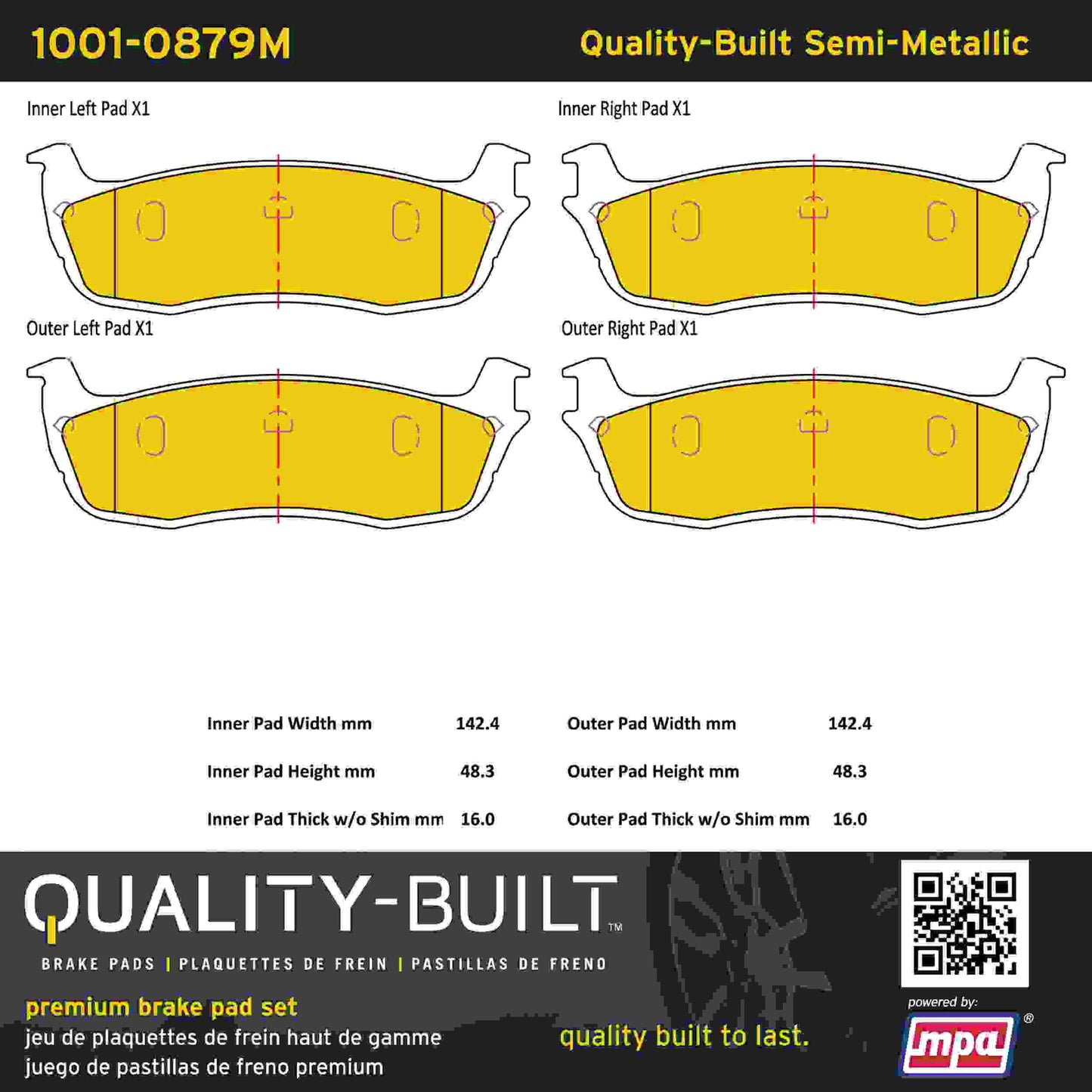 Quality-Built Quality-Built Premium Semi-Metallic Brake Pads w/ Hardware 1001-0879M