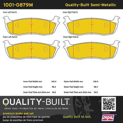 Quality-Built Quality-Built Premium Semi-Metallic Brake Pads w/ Hardware 1001-0879M