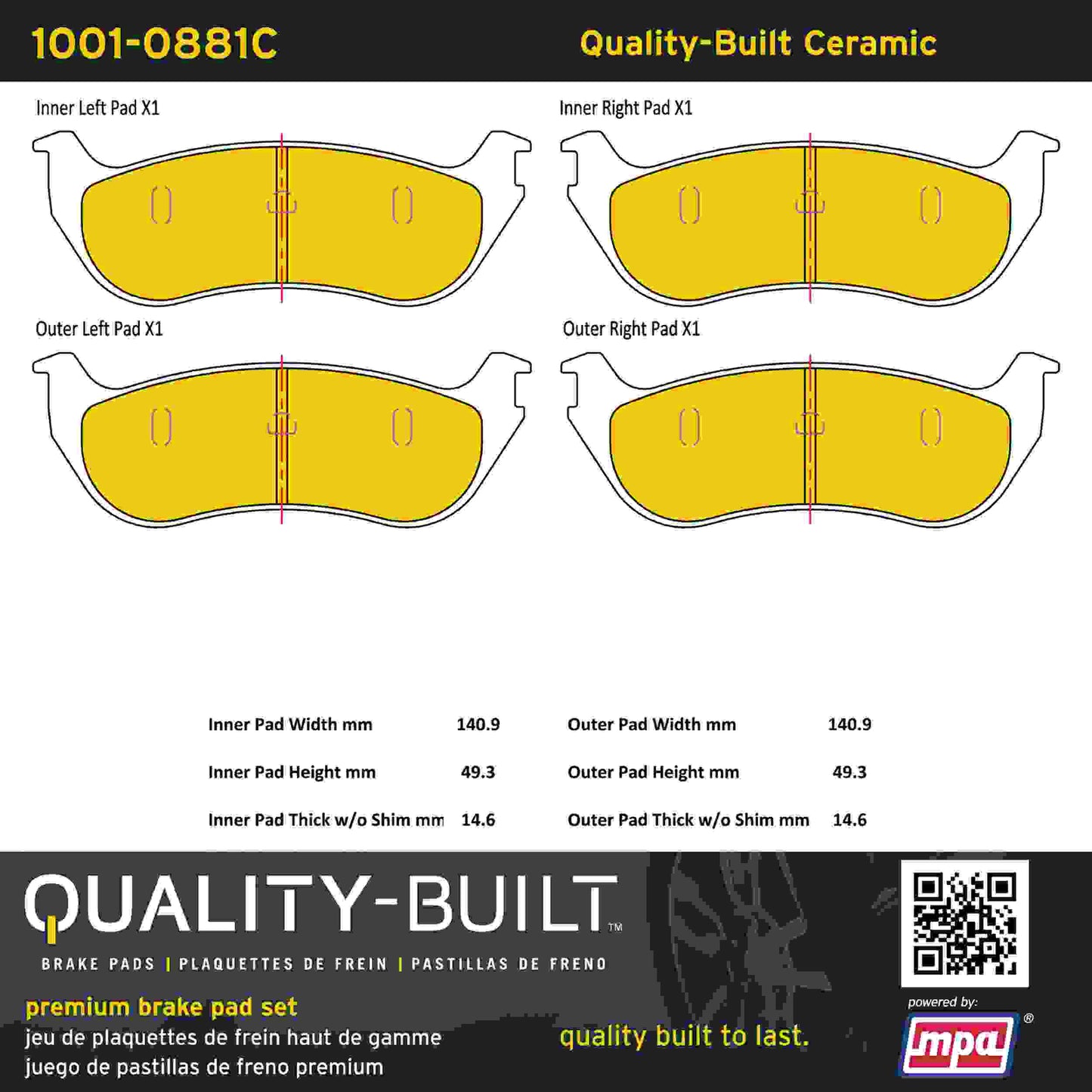 Quality-Built Quality-Built Premium Ceramic Brake Pads w/ Hardware 1001-0881C