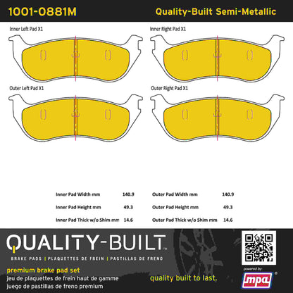 Quality-Built Quality-Built Premium Semi-Metallic Brake Pads w/ Hardware 1001-0881M