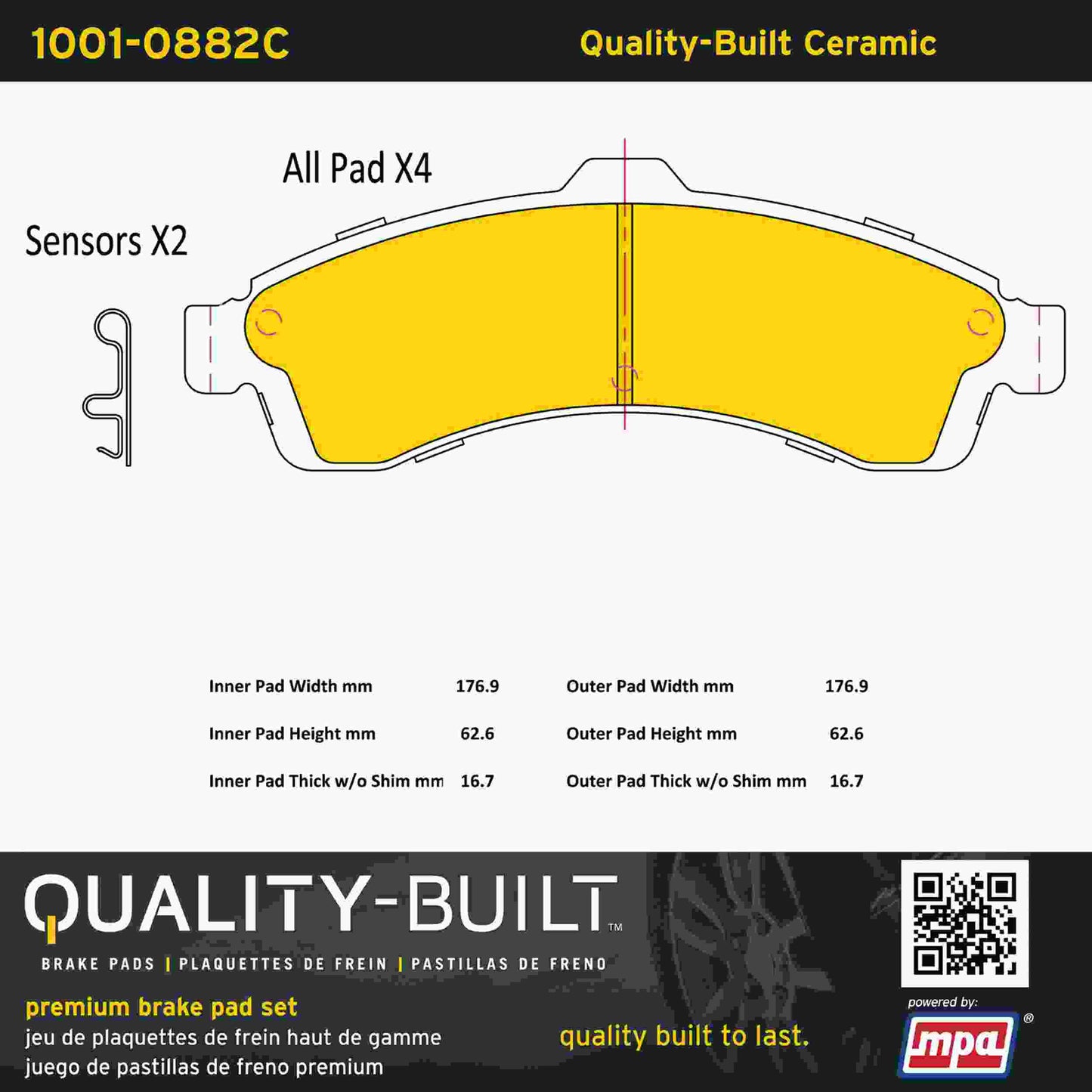 Quality-Built Quality-Built Premium Ceramic Brake Pads w/ Hardware 1001-0882C