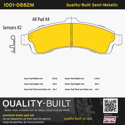 Quality-Built Quality-Built Premium Semi-Metallic Brake Pads w/ Hardware 1001-0882M
