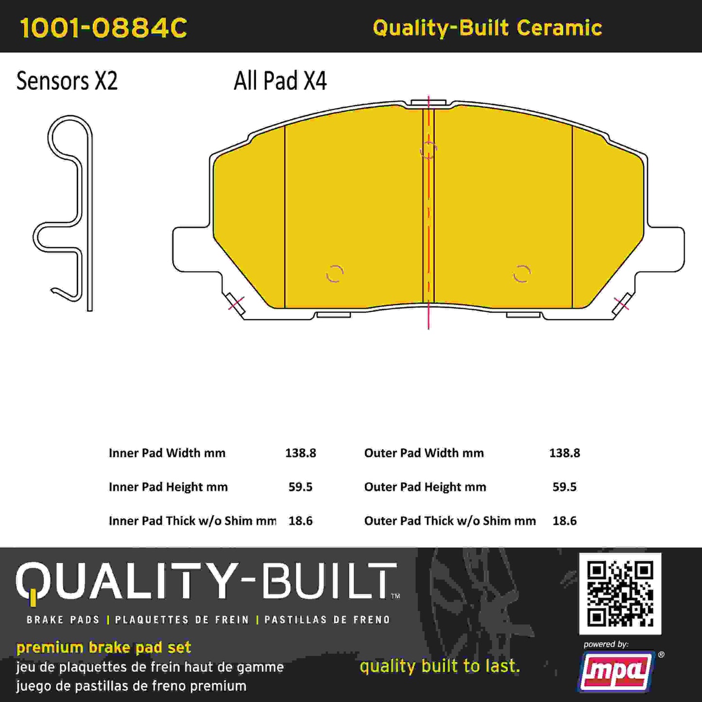 Quality-Built Quality-Built Premium Ceramic Brake Pads w/ Hardware 1001-0884C