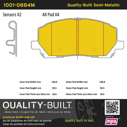 Quality-Built Quality-Built Premium Semi-Metallic Brake Pads w/ Hardware 1001-0884M