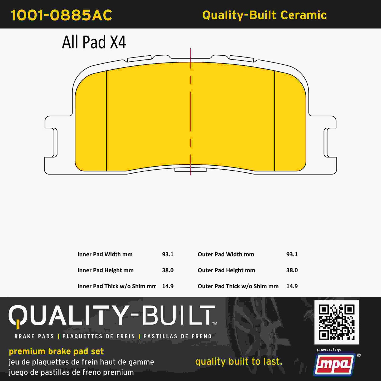 Quality-Built Quality-Built Premium Ceramic Brake Pads w/ Hardware 1001-0885AC