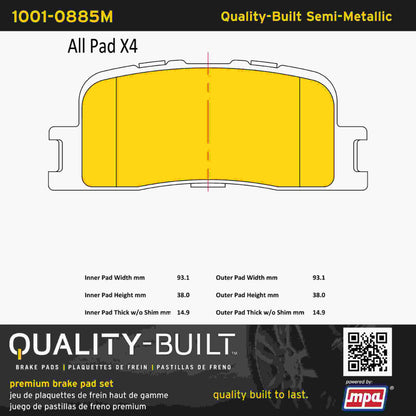 Quality-Built Quality-Built Premium Semi-Metallic Brake Pads w/ Hardware 1001-0885M