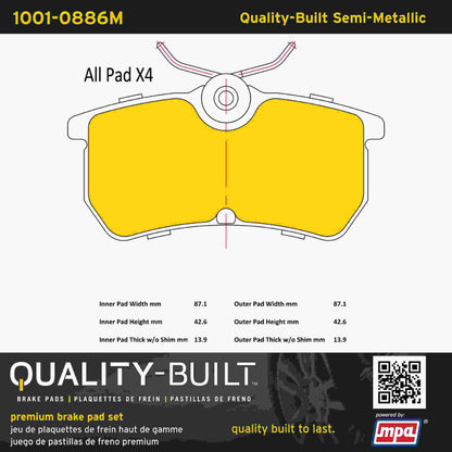 Quality-Built Quality-Built Premium Semi-Metallic Brake Pads 1001-0886M