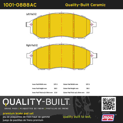 Quality-Built Quality-Built Premium Ceramic Brake Pads w/ Hardware 1001-0888AC