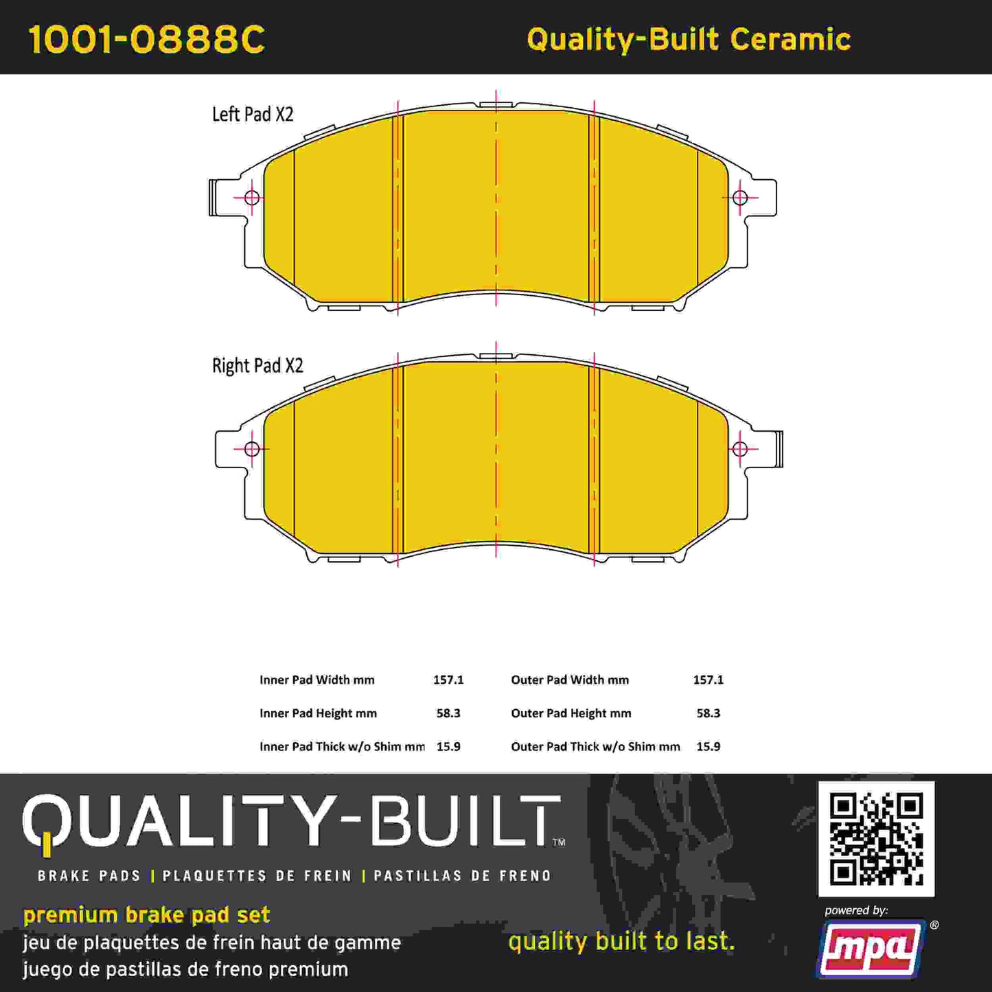 Quality-Built Quality-Built Premium Ceramic Brake Pads w/ Hardware 1001-0888C