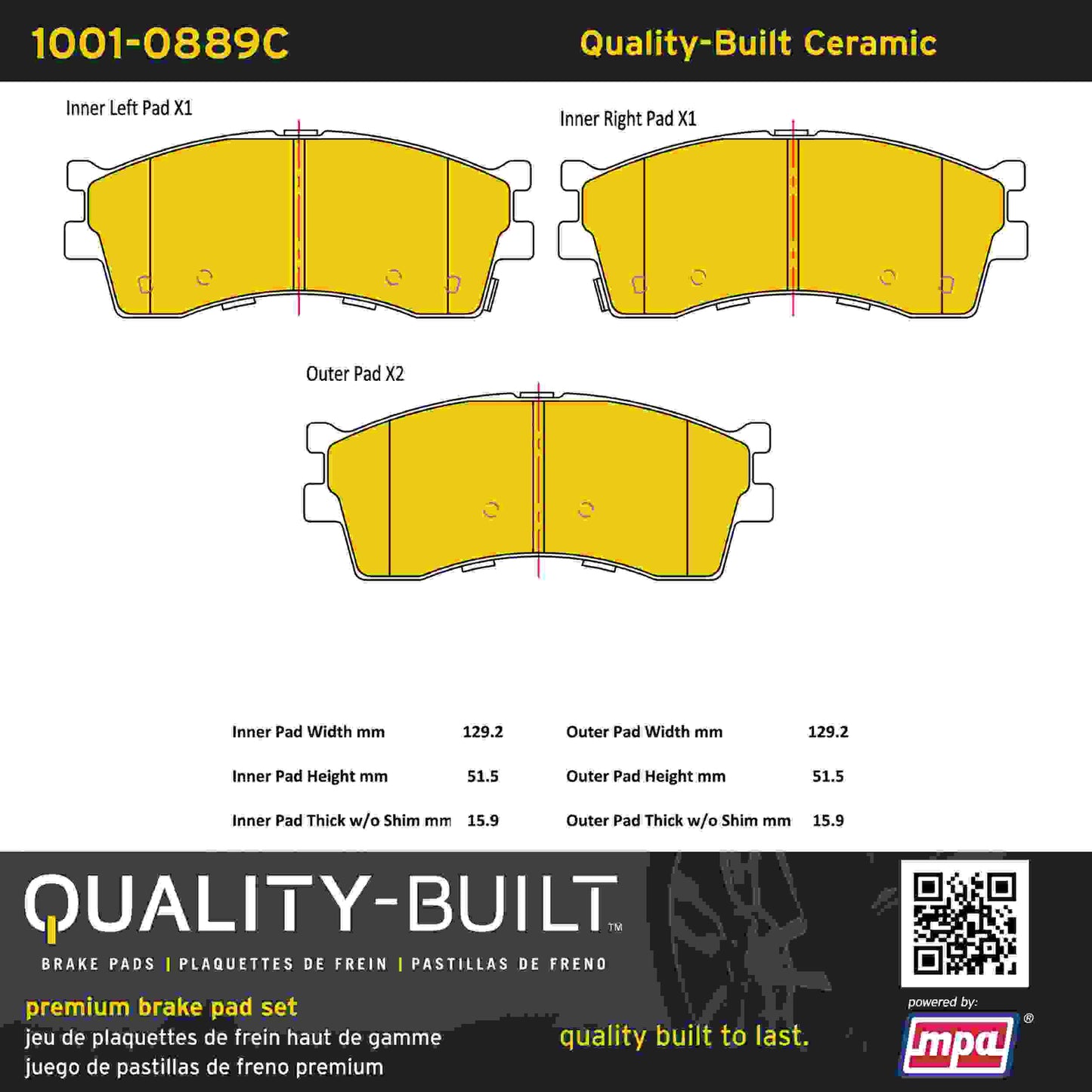 Quality-Built Quality-Built Premium Ceramic Brake Pads w/ Hardware 1001-0889C
