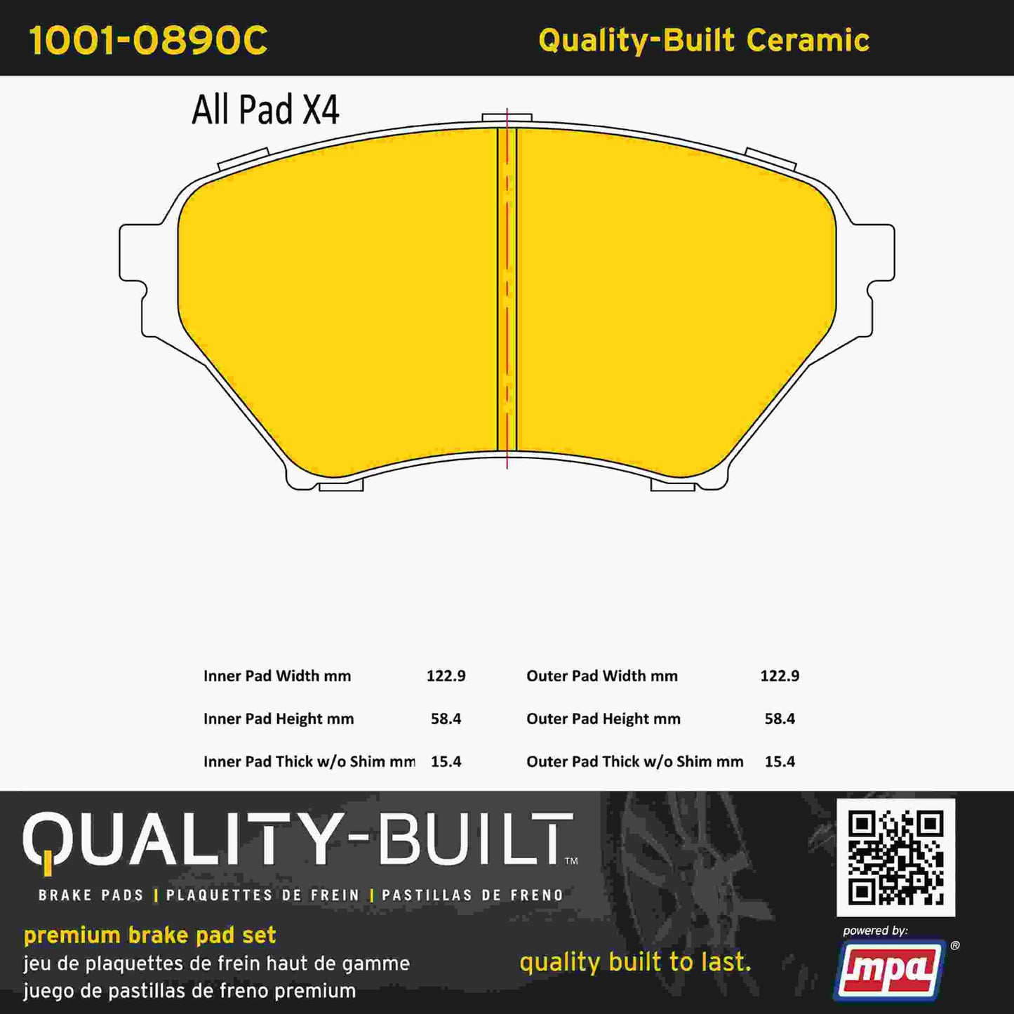 Quality-Built Quality-Built Premium Ceramic Brake Pads w/ Hardware 1001-0890C