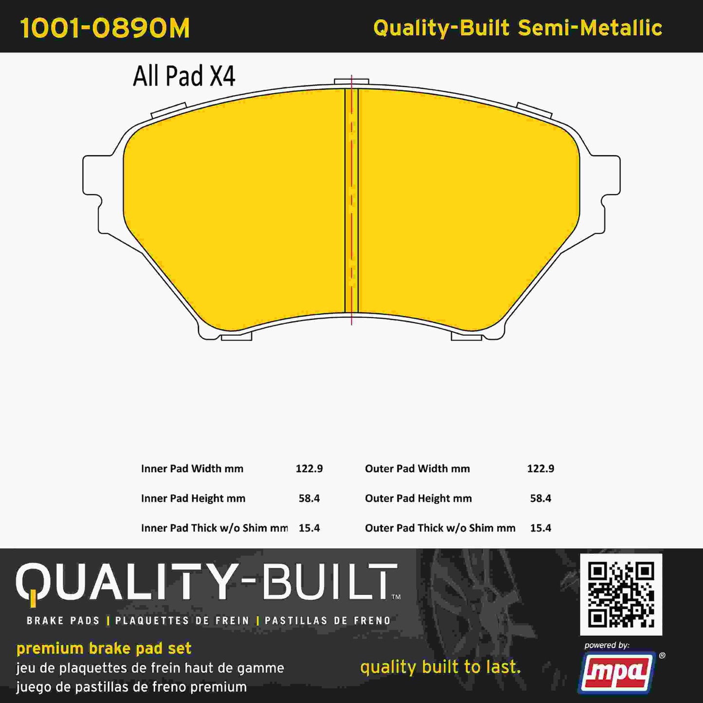Quality-Built Quality-Built Premium Semi-Metallic Brake Pads w/ Hardware 1001-0890M