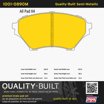 Quality-Built Quality-Built Premium Semi-Metallic Brake Pads w/ Hardware 1001-0890M